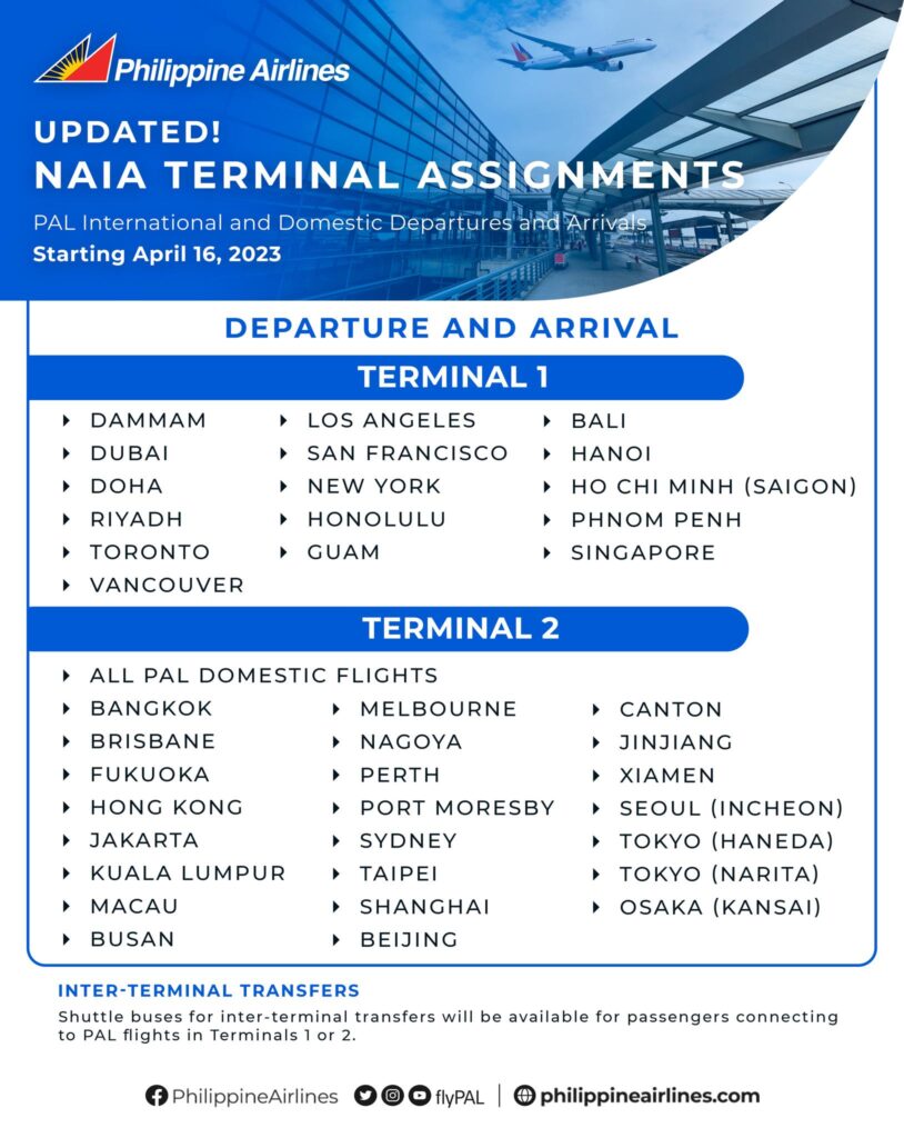 philippines airline terminal from April 16 2023