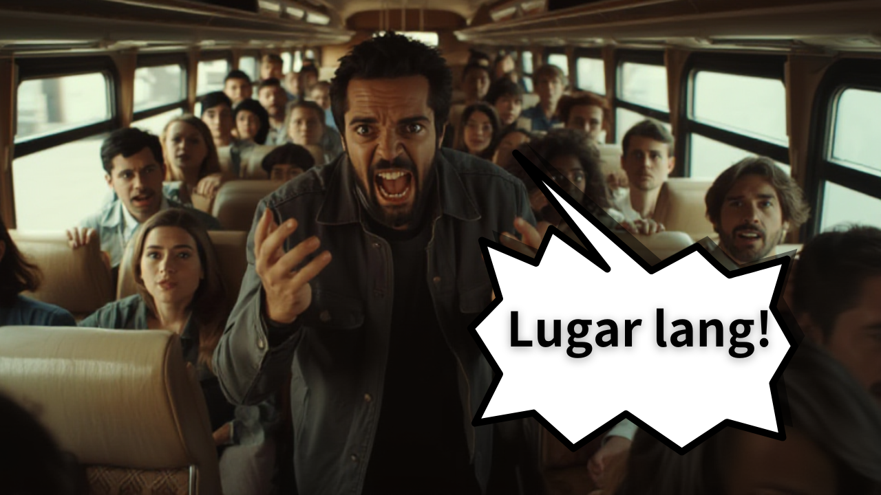 AI 作成 バスの中で叫ぶ男